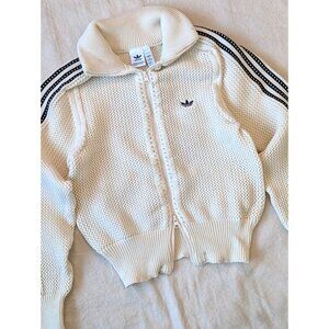 Adidas Originals Trefoil Crochet Knit Track Zip Cardigan Women XS Cream JE9593